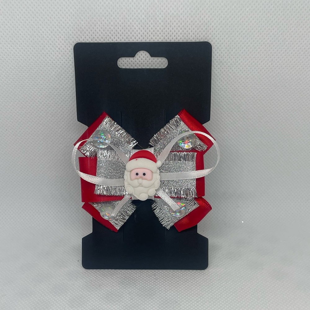 Festive Red and Silver Santa Hair Bow